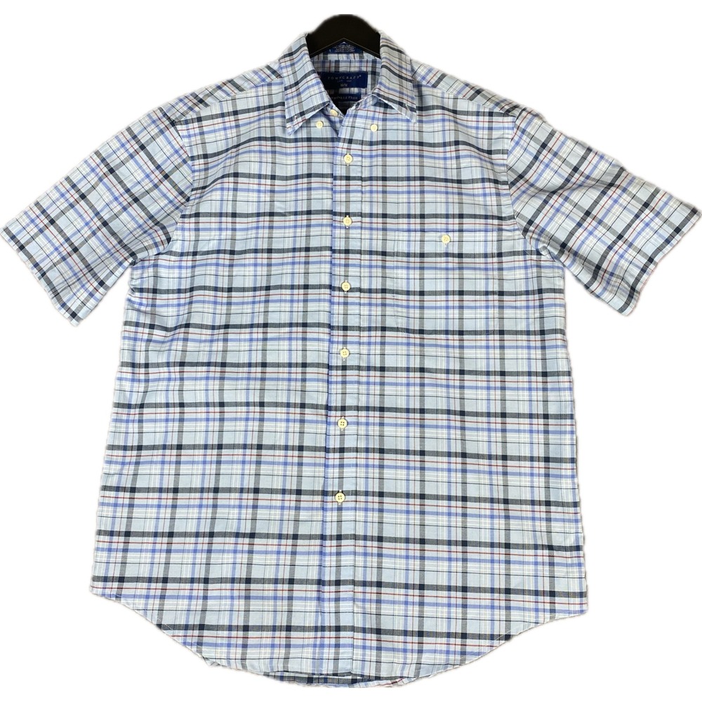 Towncraft Mens Shirt Size M Blue Plaid‎ Wrinkle Free Short Sleeve Button Up